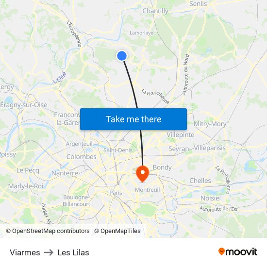 Viarmes to Les Lilas map
