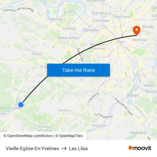 Vieille-Eglise-En-Yvelines to Les Lilas map