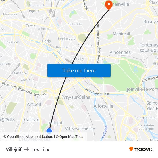 Villejuif to Les Lilas map