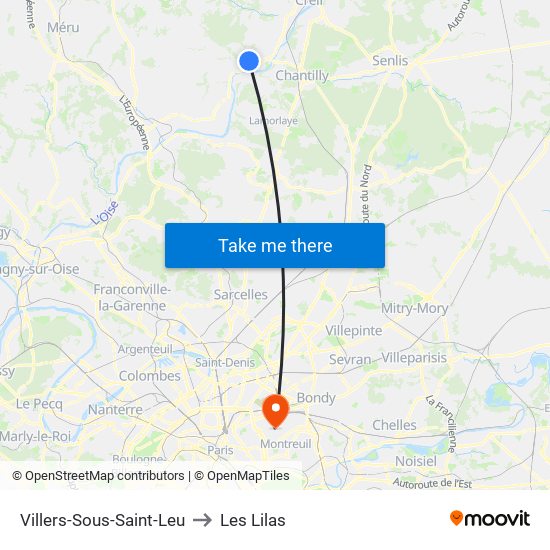 Villers-Sous-Saint-Leu to Les Lilas map
