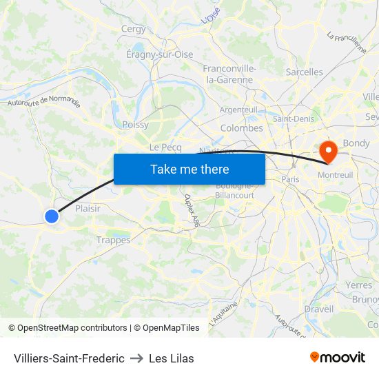 Villiers-Saint-Frederic to Les Lilas map