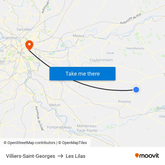 Villiers-Saint-Georges to Les Lilas map