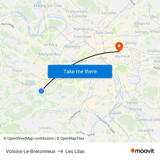 Voisins-Le-Bretonneux to Les Lilas map