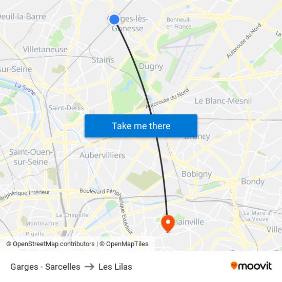 Garges - Sarcelles to Les Lilas map