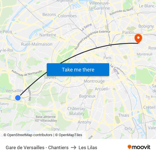 Gare de Versailles - Chantiers to Les Lilas map