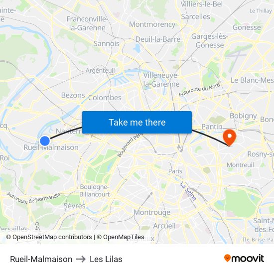 Rueil-Malmaison to Les Lilas map