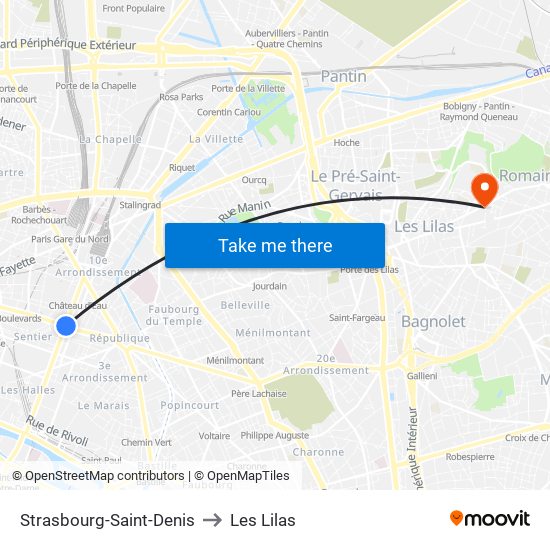Strasbourg-Saint-Denis to Les Lilas map