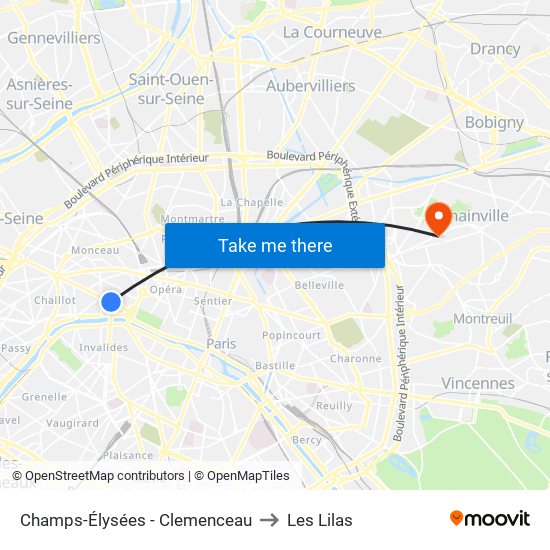 Champs-Élysées - Clemenceau to Les Lilas map