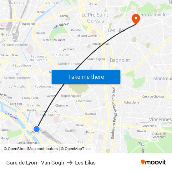 Gare de Lyon - Van Gogh to Les Lilas map