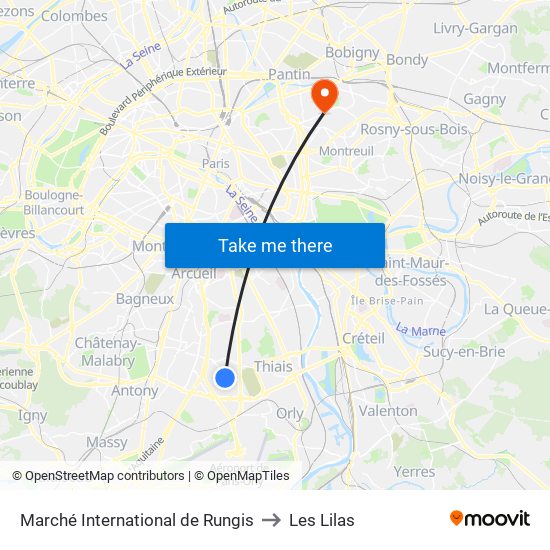 Marché International de Rungis to Les Lilas map