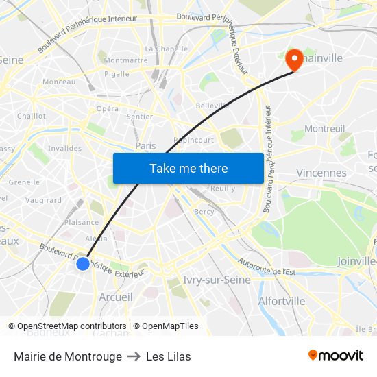 Mairie de Montrouge to Les Lilas map