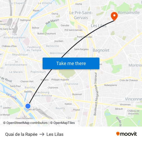 Quai de la Rapée to Les Lilas map