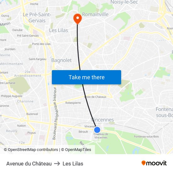Avenue du Château to Les Lilas map