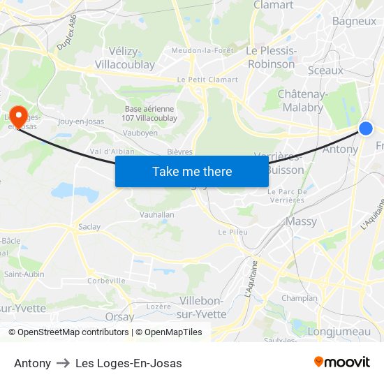 Antony to Les Loges-En-Josas map