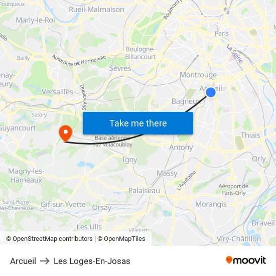 Arcueil to Les Loges-En-Josas map