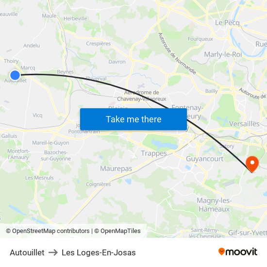 Autouillet to Les Loges-En-Josas map