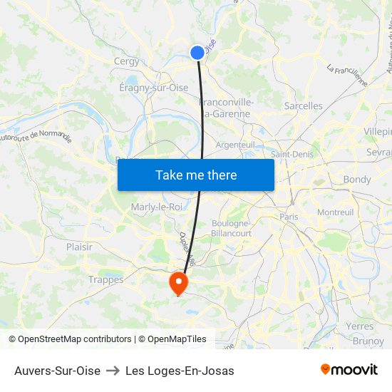 Auvers-Sur-Oise to Les Loges-En-Josas map