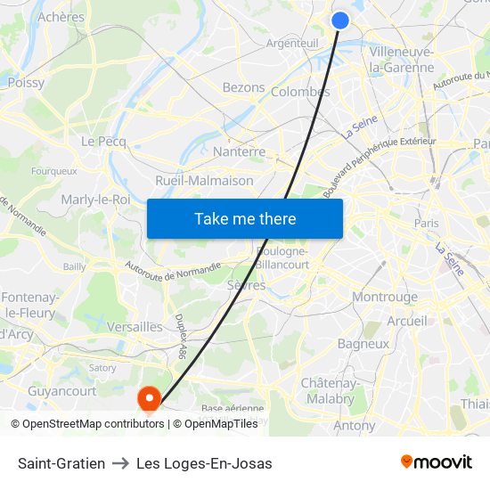 Saint-Gratien to Les Loges-En-Josas map