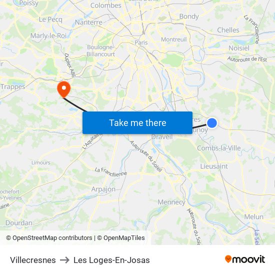 Villecresnes to Les Loges-En-Josas map