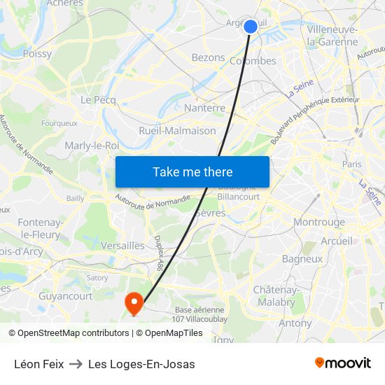 Léon Feix to Les Loges-En-Josas map