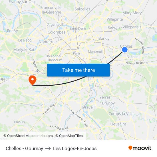 Chelles - Gournay to Les Loges-En-Josas map
