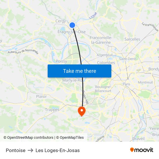Pontoise to Les Loges-En-Josas map