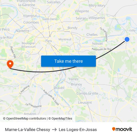 Marne-La-Vallée Chessy to Les Loges-En-Josas map