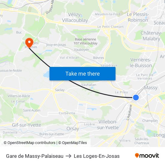 Gare de Massy-Palaiseau to Les Loges-En-Josas map