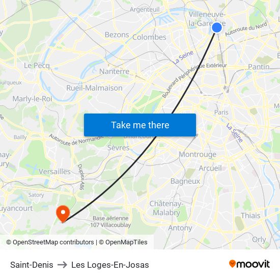 Saint-Denis to Les Loges-En-Josas map
