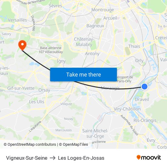 Vigneux-Sur-Seine to Les Loges-En-Josas map