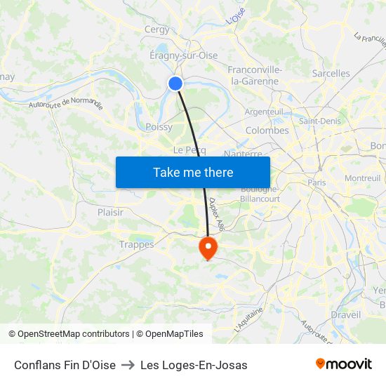 Conflans Fin D'Oise to Les Loges-En-Josas map