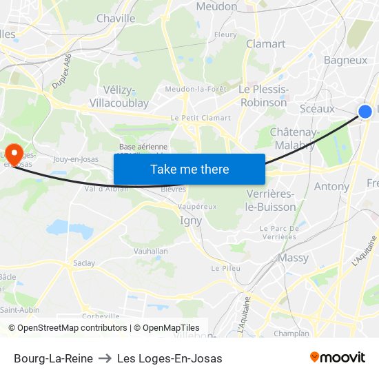 Bourg-La-Reine to Les Loges-En-Josas map