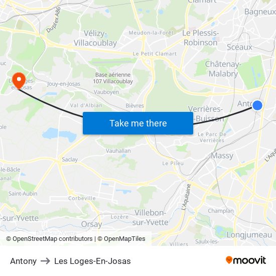 Antony to Les Loges-En-Josas map