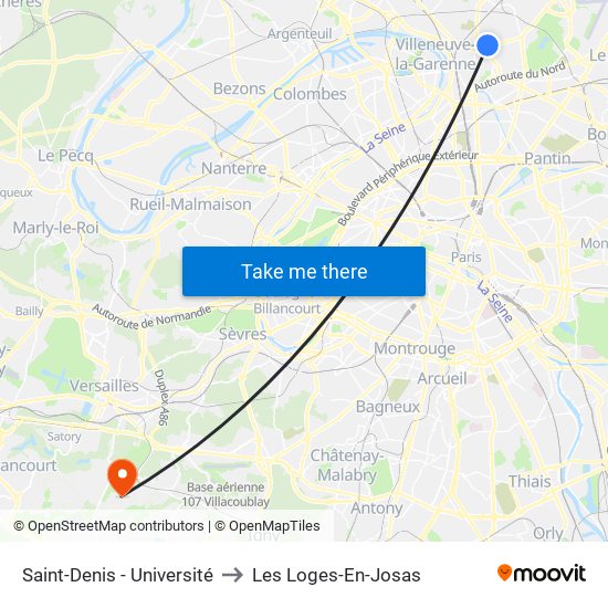 Saint-Denis - Université to Les Loges-En-Josas map