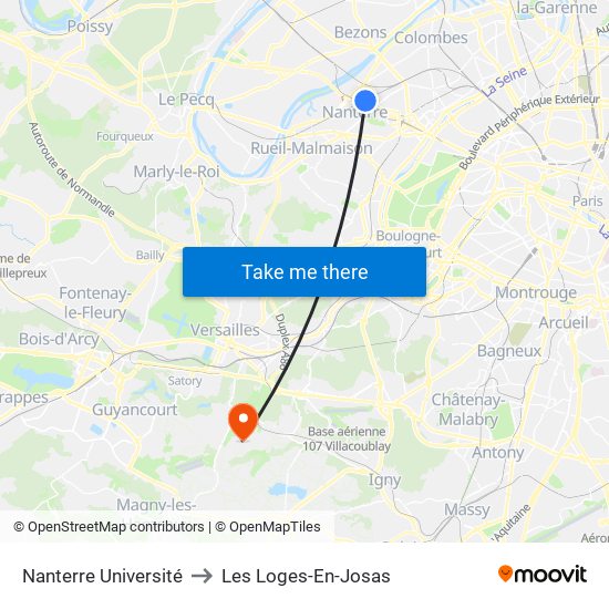 Nanterre Université to Les Loges-En-Josas map