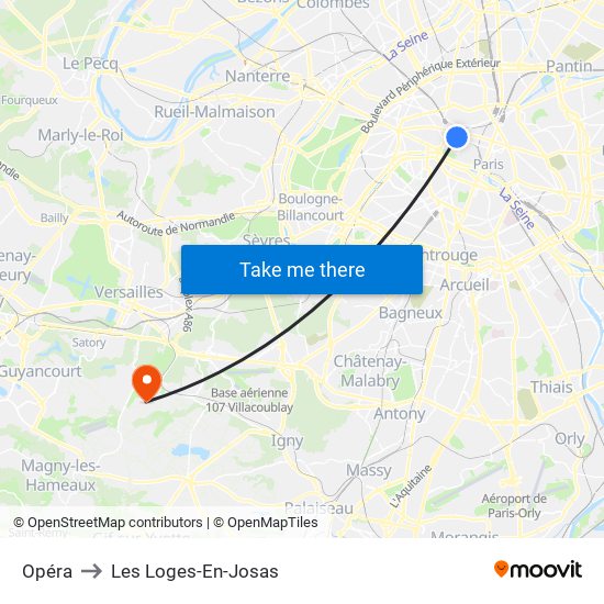 Opéra to Les Loges-En-Josas map