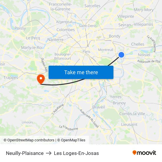 Neuilly-Plaisance to Les Loges-En-Josas map