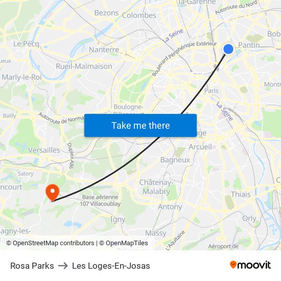Rosa Parks to Les Loges-En-Josas map