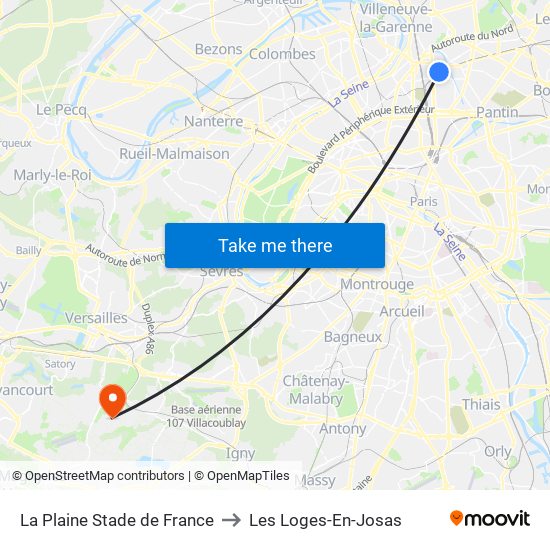 La Plaine Stade de France to Les Loges-En-Josas map