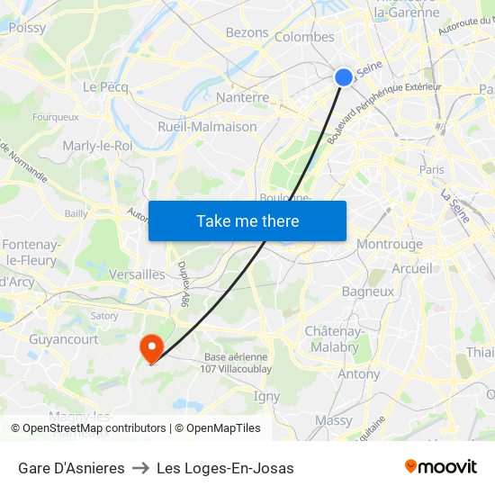 Gare D'Asnieres to Les Loges-En-Josas map