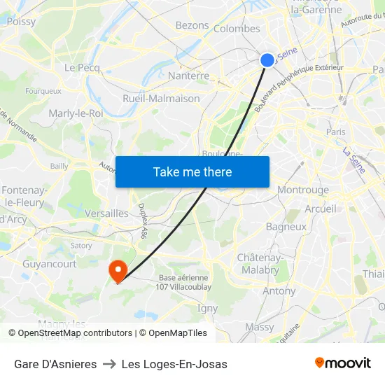 Gare D'Asnieres to Les Loges-En-Josas map