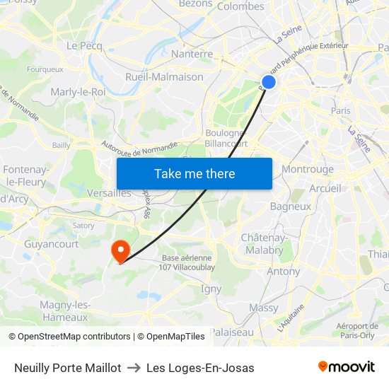 Neuilly Porte Maillot to Les Loges-En-Josas map