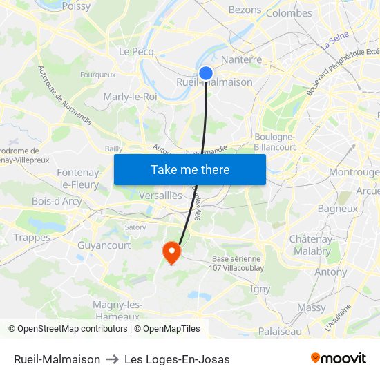 Rueil-Malmaison to Les Loges-En-Josas map