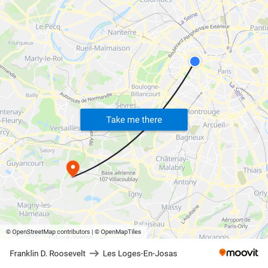 Franklin D. Roosevelt to Les Loges-En-Josas map