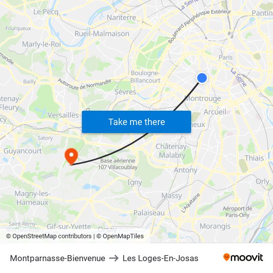 Montparnasse-Bienvenue to Les Loges-En-Josas map