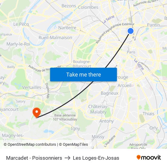 Marcadet - Poissonniers to Les Loges-En-Josas map