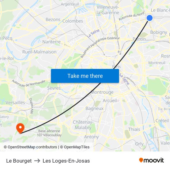 Le Bourget to Les Loges-En-Josas map