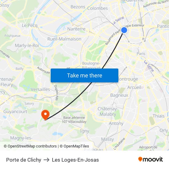Porte de Clichy to Les Loges-En-Josas map