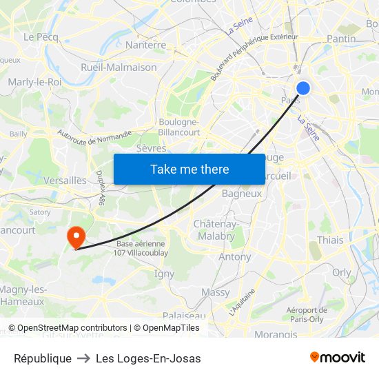 République to Les Loges-En-Josas map