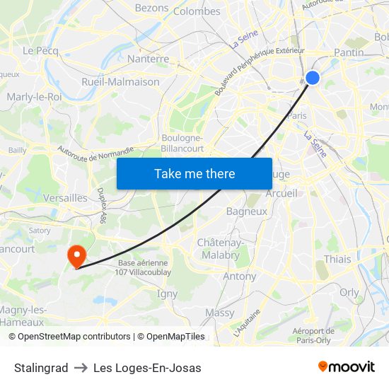 Stalingrad to Les Loges-En-Josas map